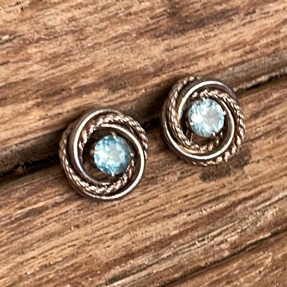 Artisan Sterling Silver & Blue Topaz Round Cable Post Pierced Earrings